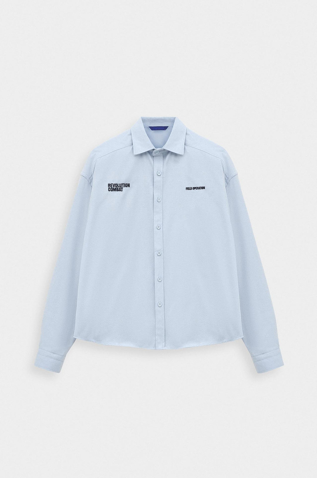 Giesto Chemise en laine bleue Crop Fit - Bleu