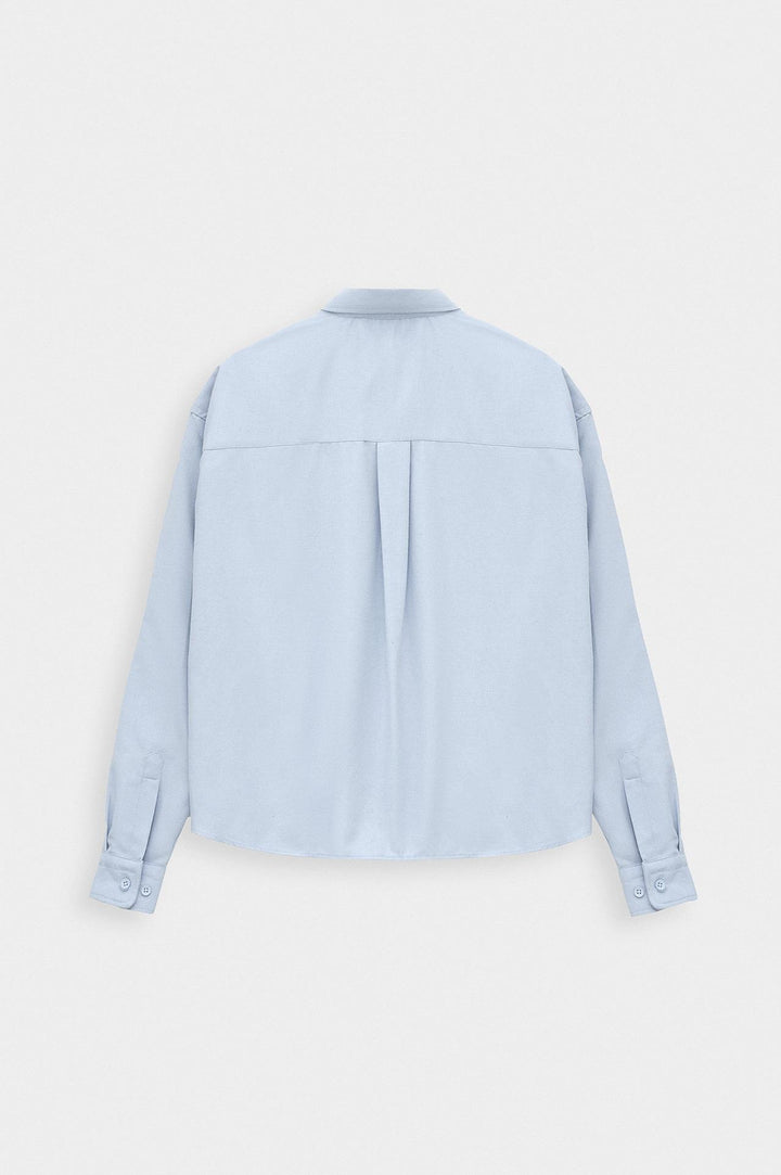 Giesto Chemise en laine bleue Crop Fit - Bleu