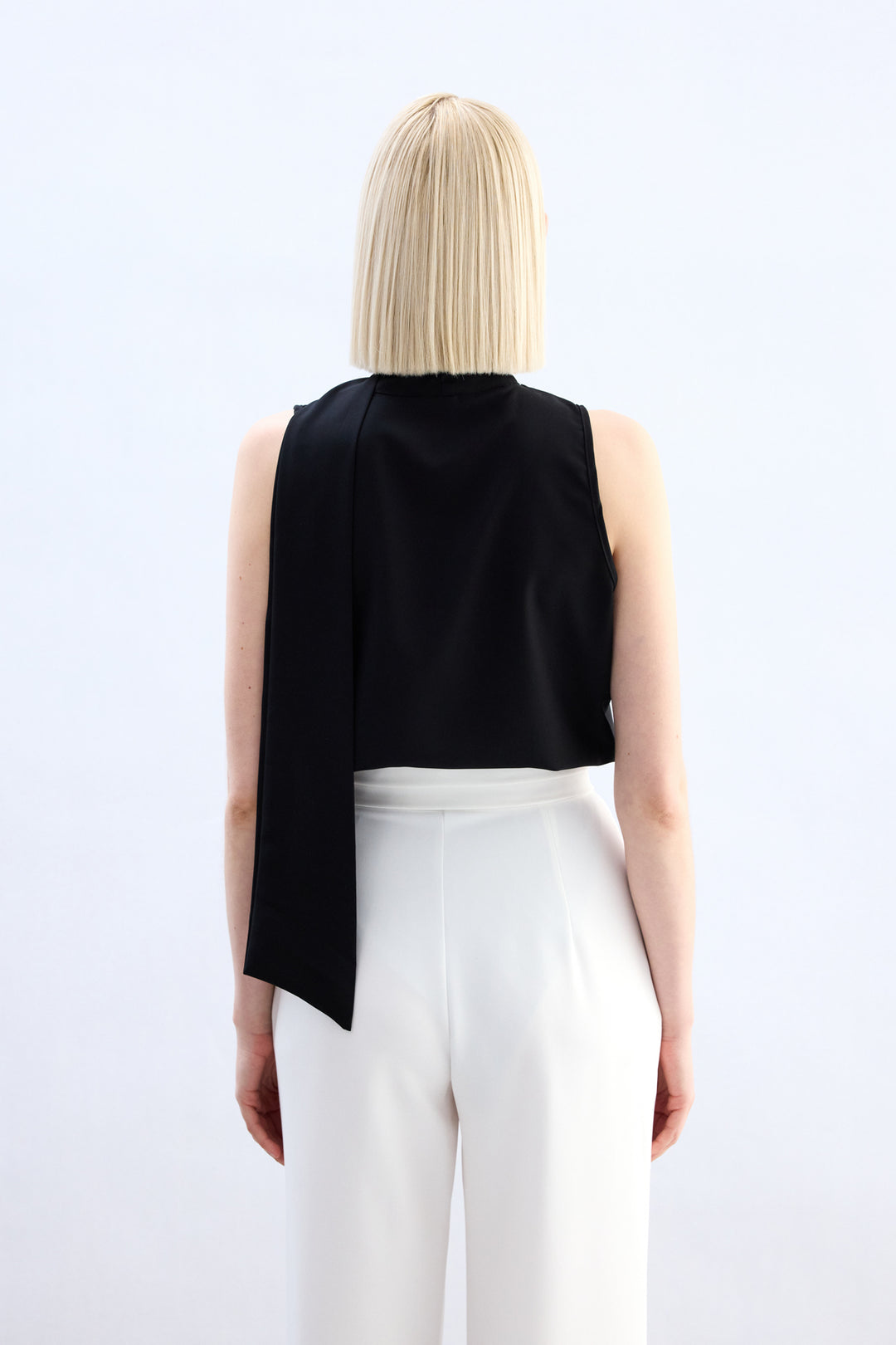 Sateen Blouse Bodysuit avec Détails en Dentelle - Noir