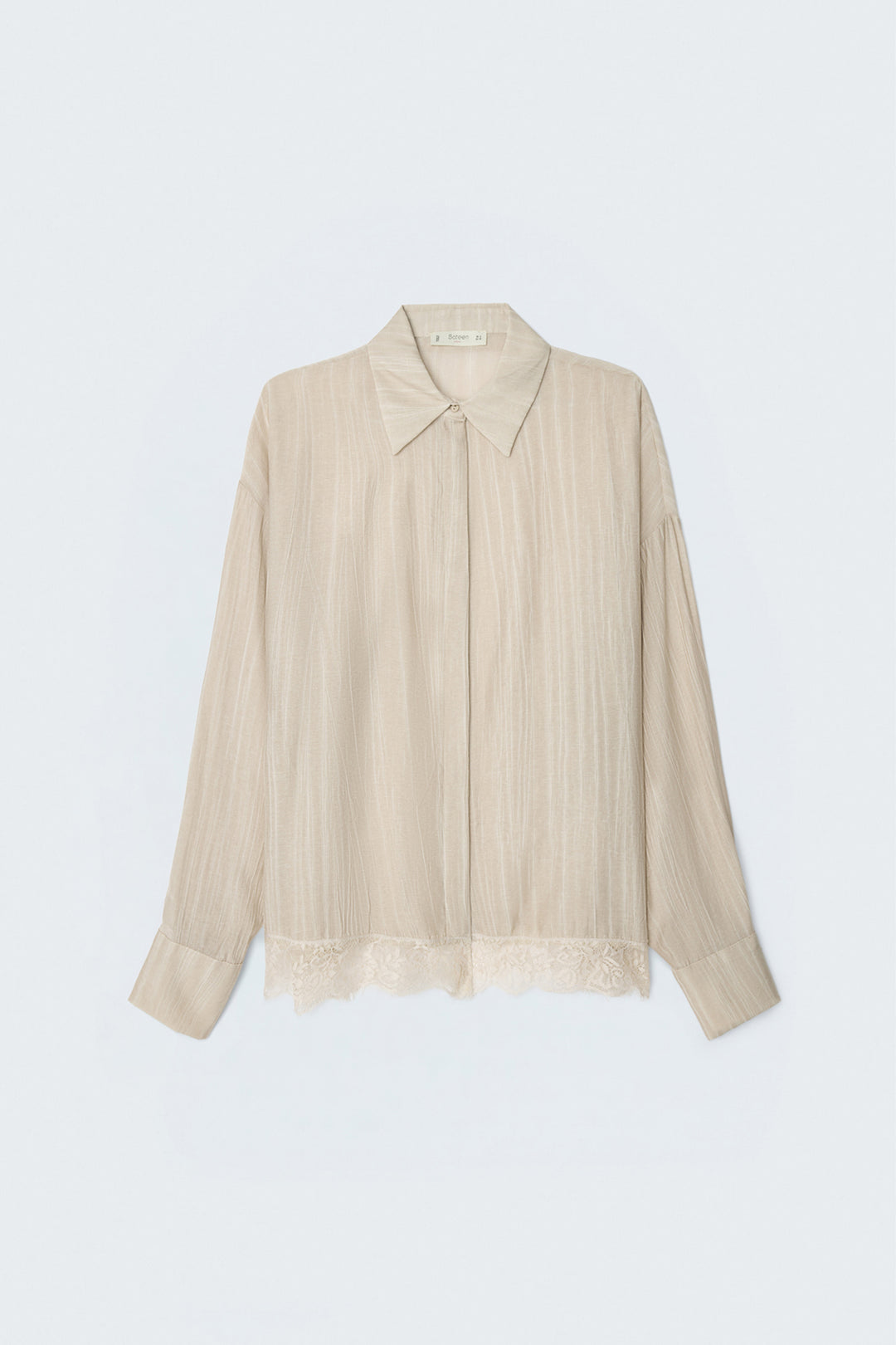 Sateen Chemisier avec détails en dentelle - Beige