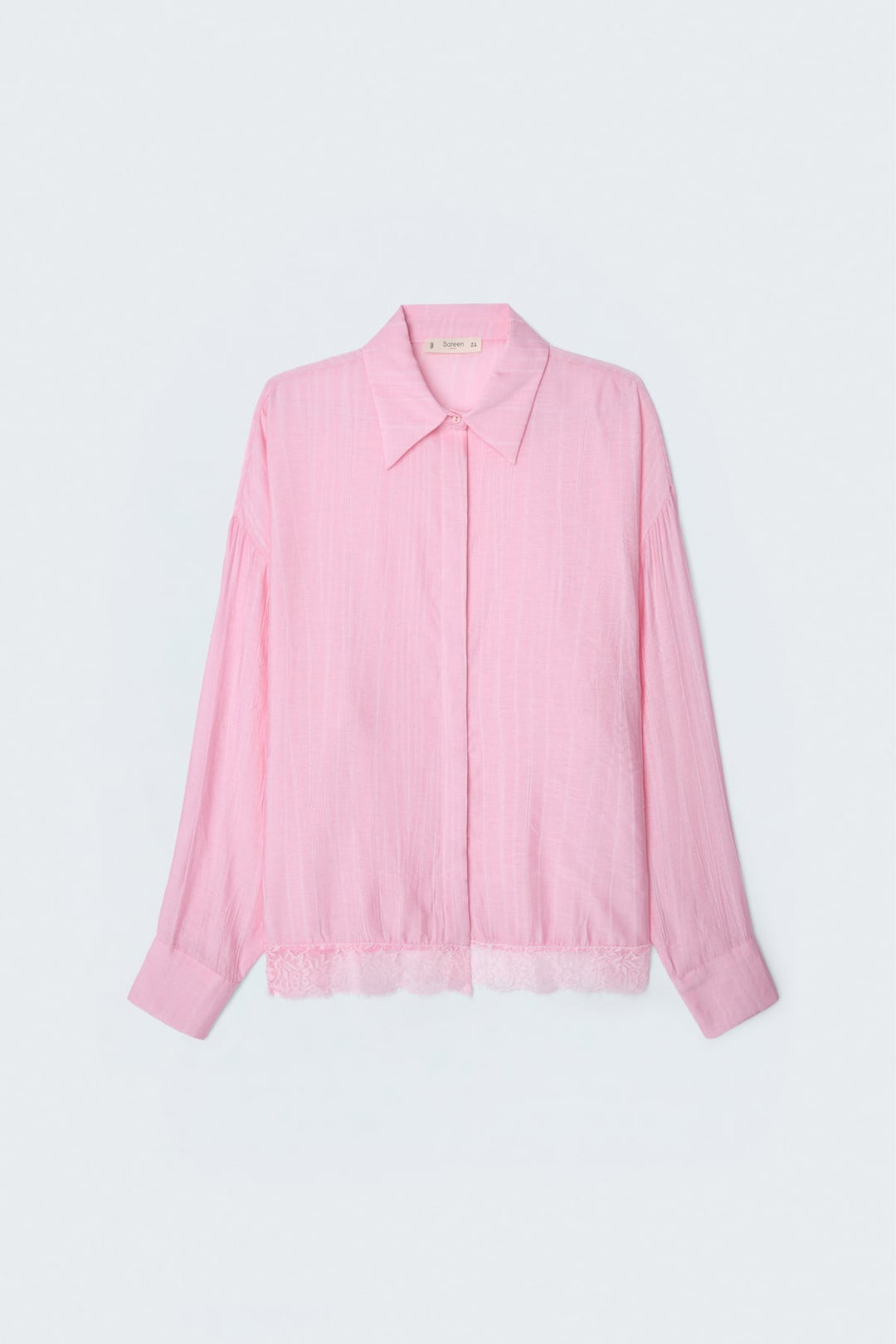 Sateen Chemisier avec détails en dentelle - Rose
