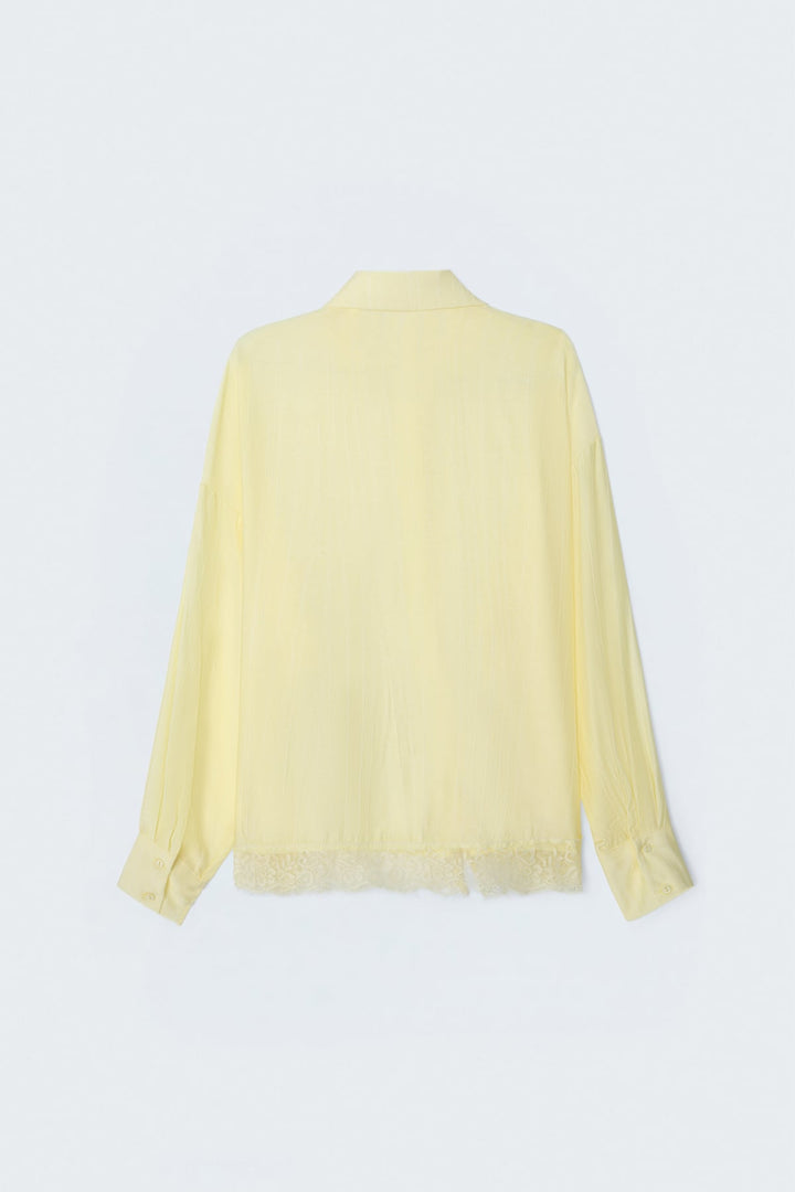 Sateen Chemisier avec détails en dentelle - Jaune