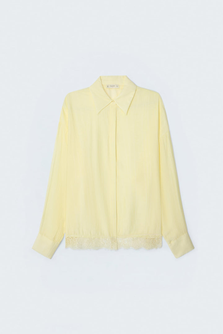 Sateen Chemisier avec détails en dentelle - Jaune