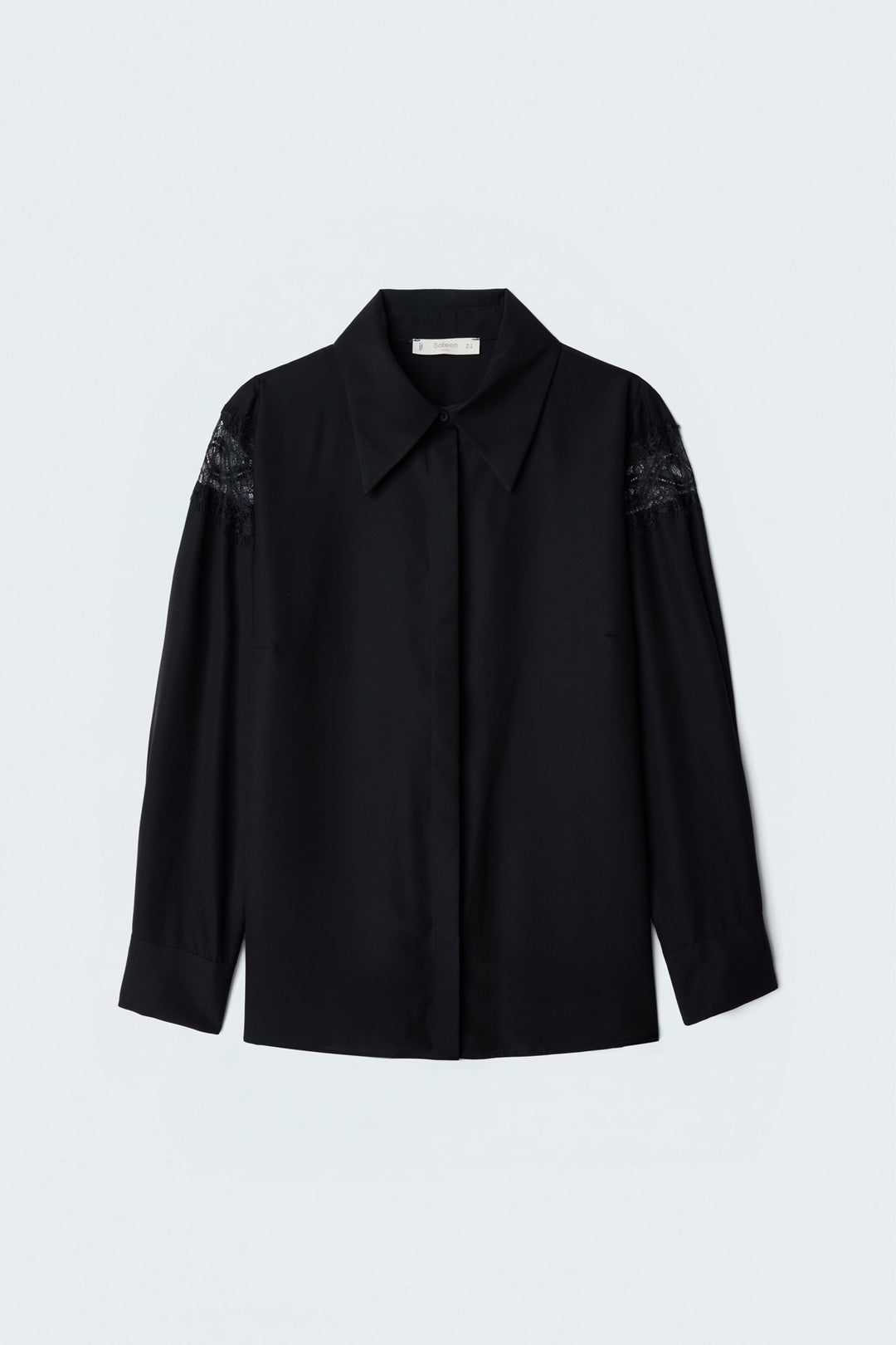 Sateen Chemisier à Détails en Dentelle - Noir