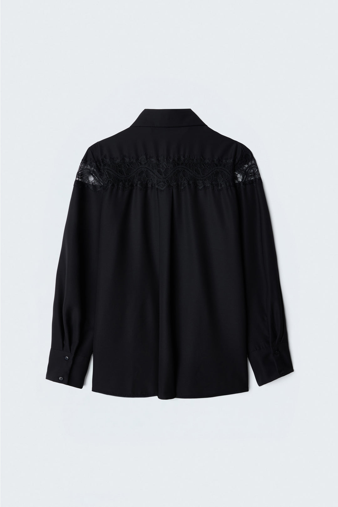 Sateen Chemisier à Détails en Dentelle - Noir