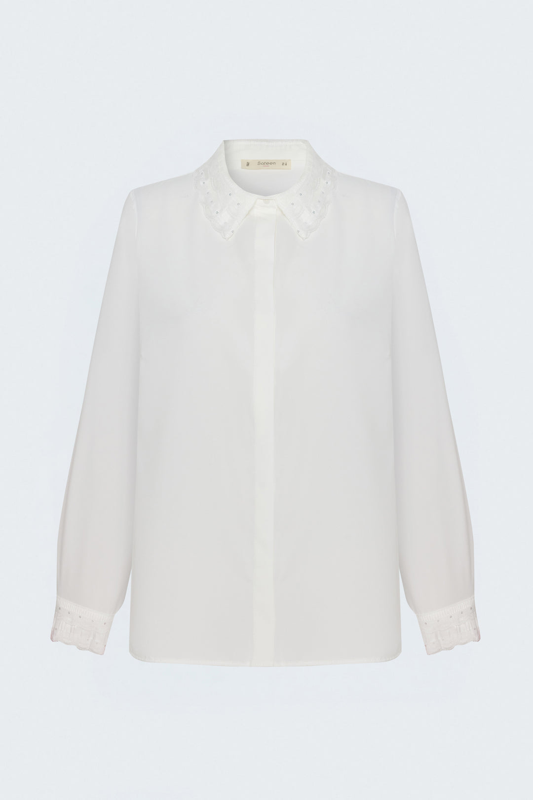 Sateen Chemise classique avec détail de dentelle - Écru