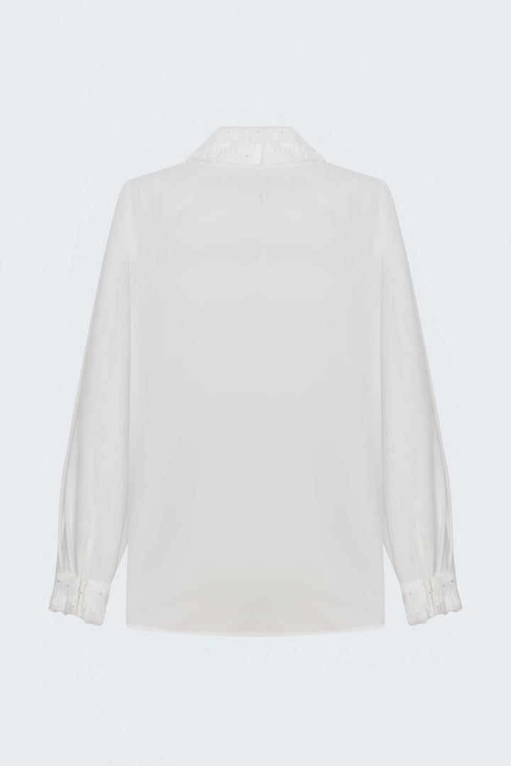 Sateen Chemise classique avec détail de dentelle - Écru