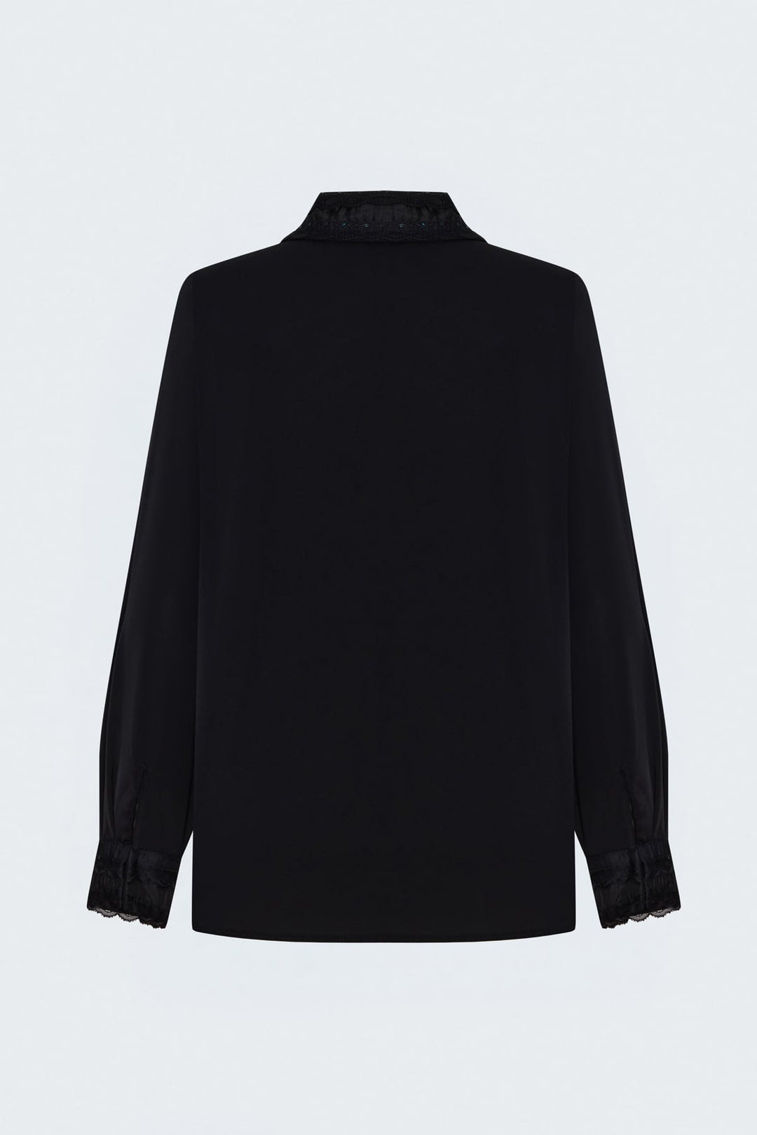 Sateen Chemise classique avec détail de dentelle - Noir