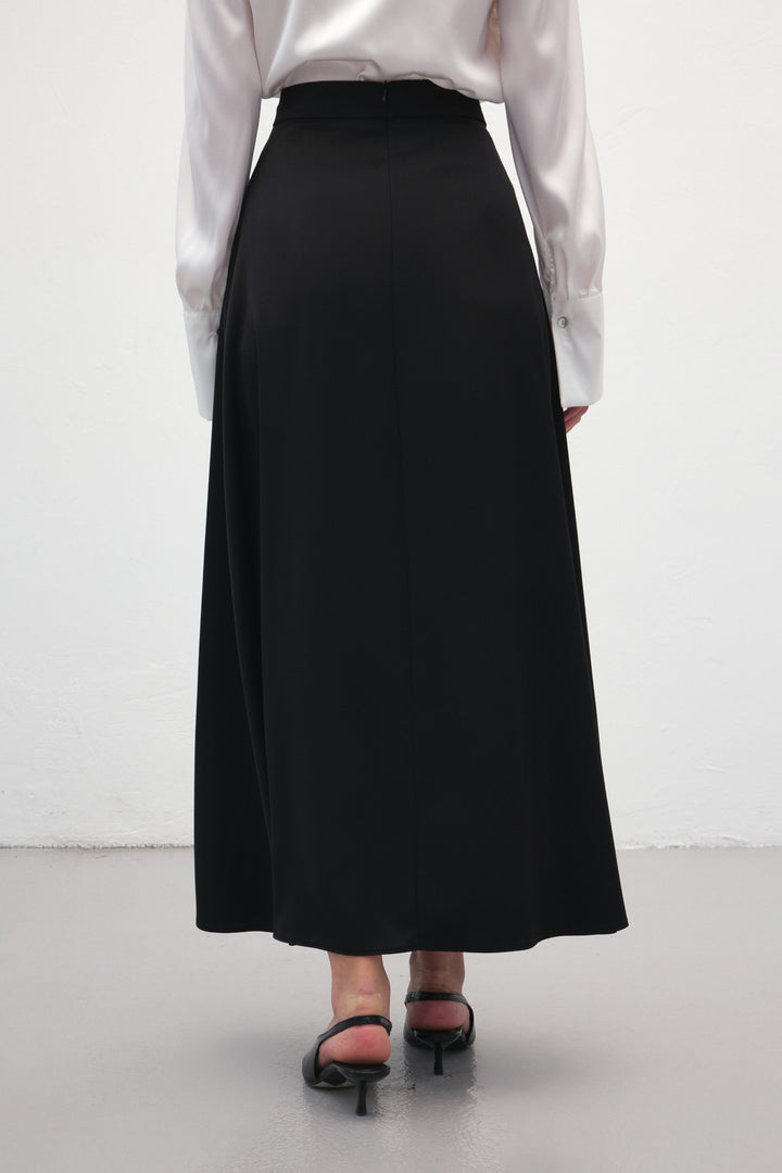 Sateen Jupe en Satin à Détails en Dentelle - Noir