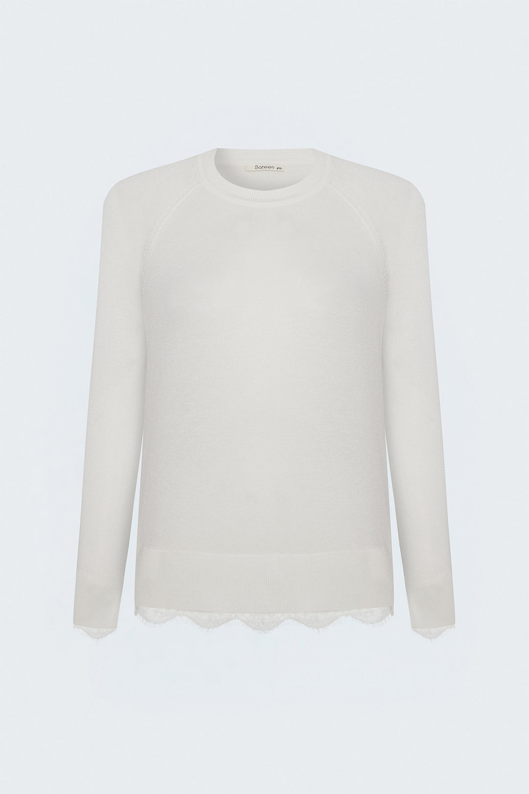 Sateen Pull avec détail de dentelle - Écru