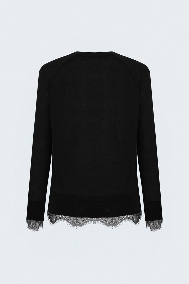 Sateen Pull avec détail de dentelle - Noir
