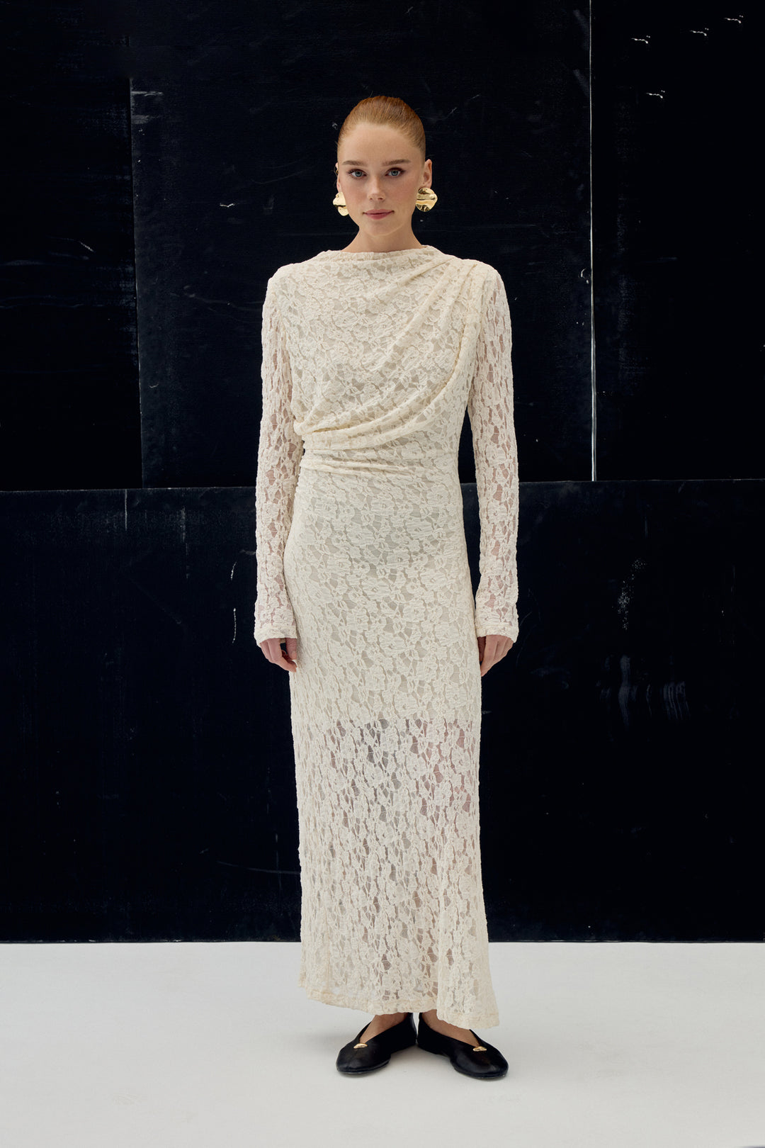 Sateen Robe en Dentelle - Beige