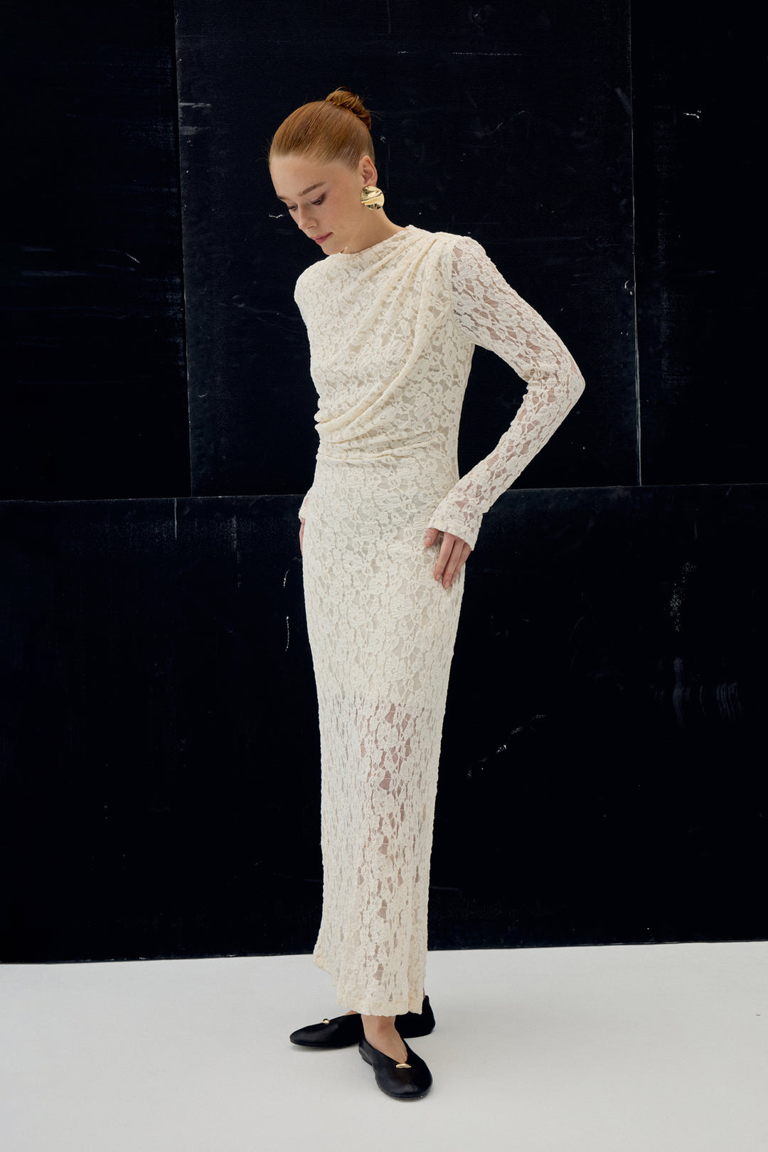 Sateen Robe en Dentelle - Beige