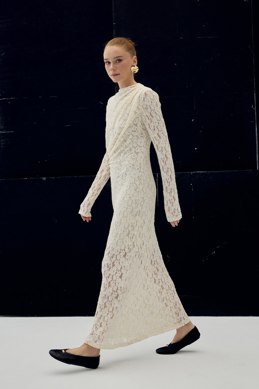 Sateen Robe en Dentelle - Beige