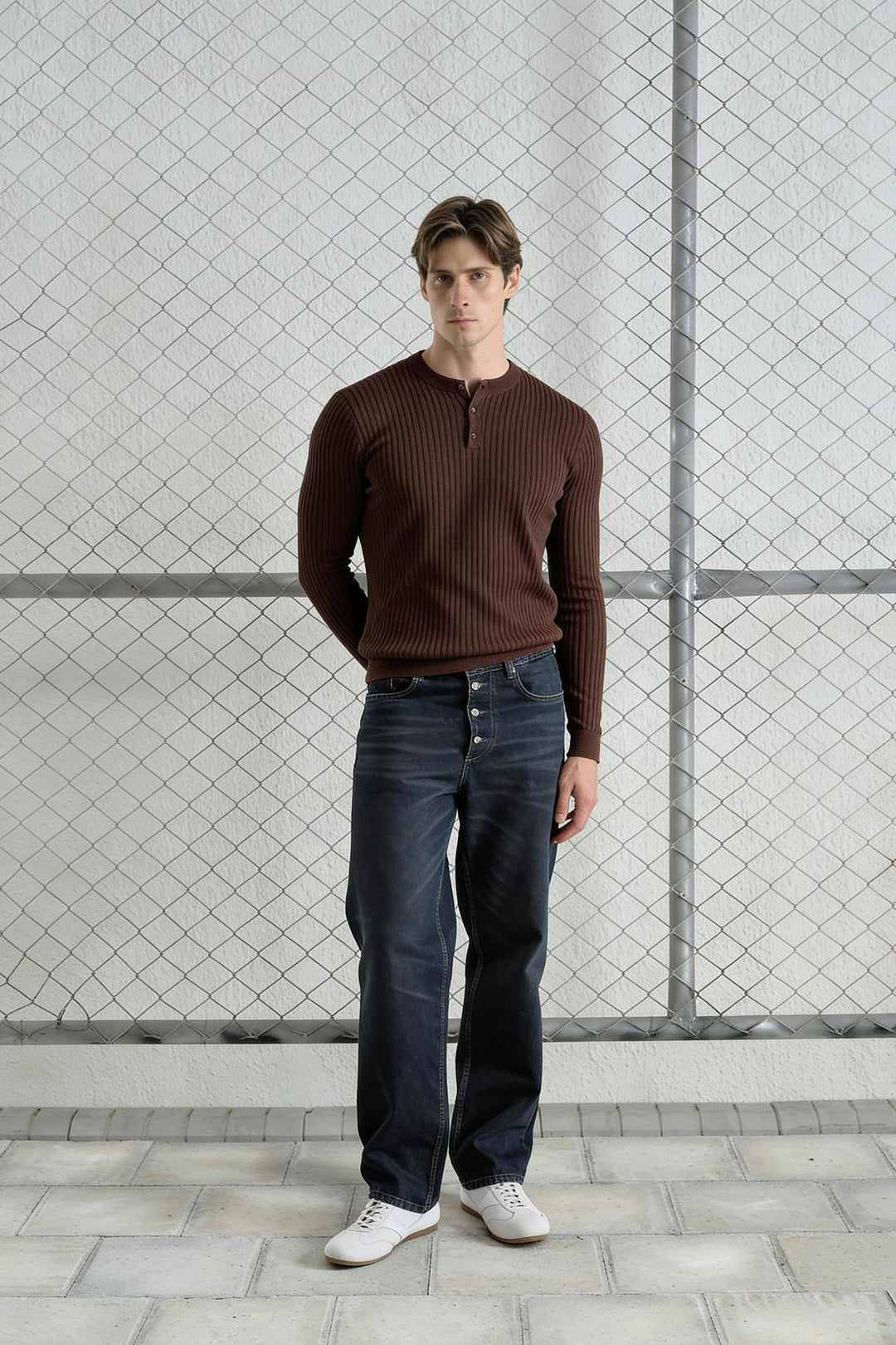 Giesto Tricot marron à boutons ajusté - Marron