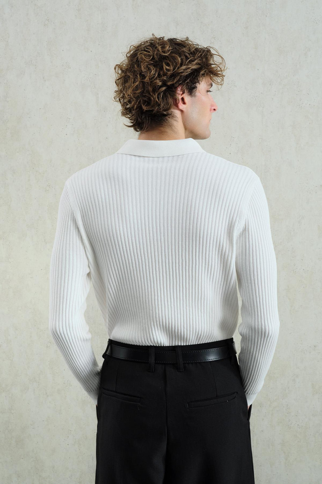 Giesto Polo en tricot blanc à boutons ajusté - Blanc