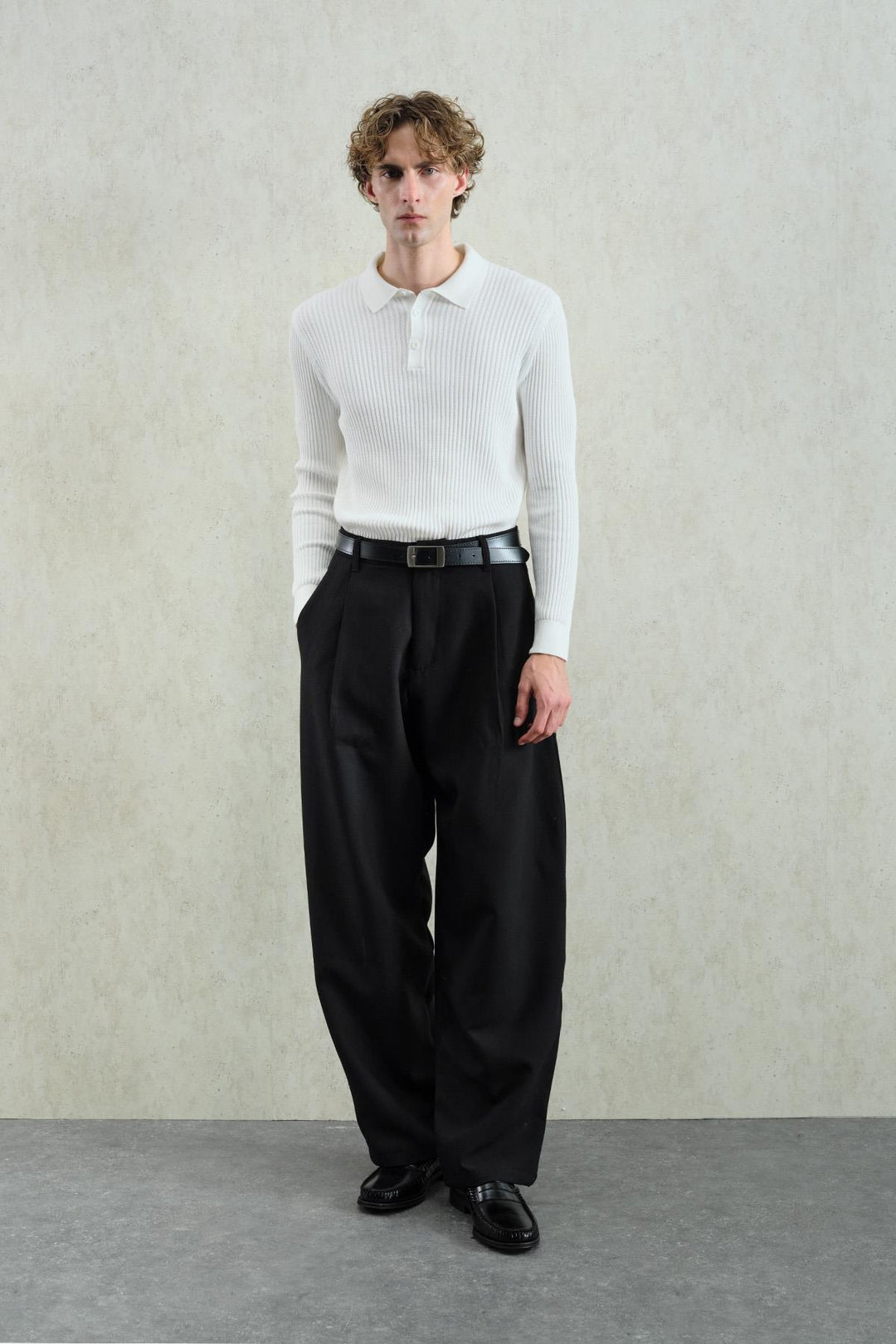Giesto Polo en tricot blanc à boutons ajusté - Blanc