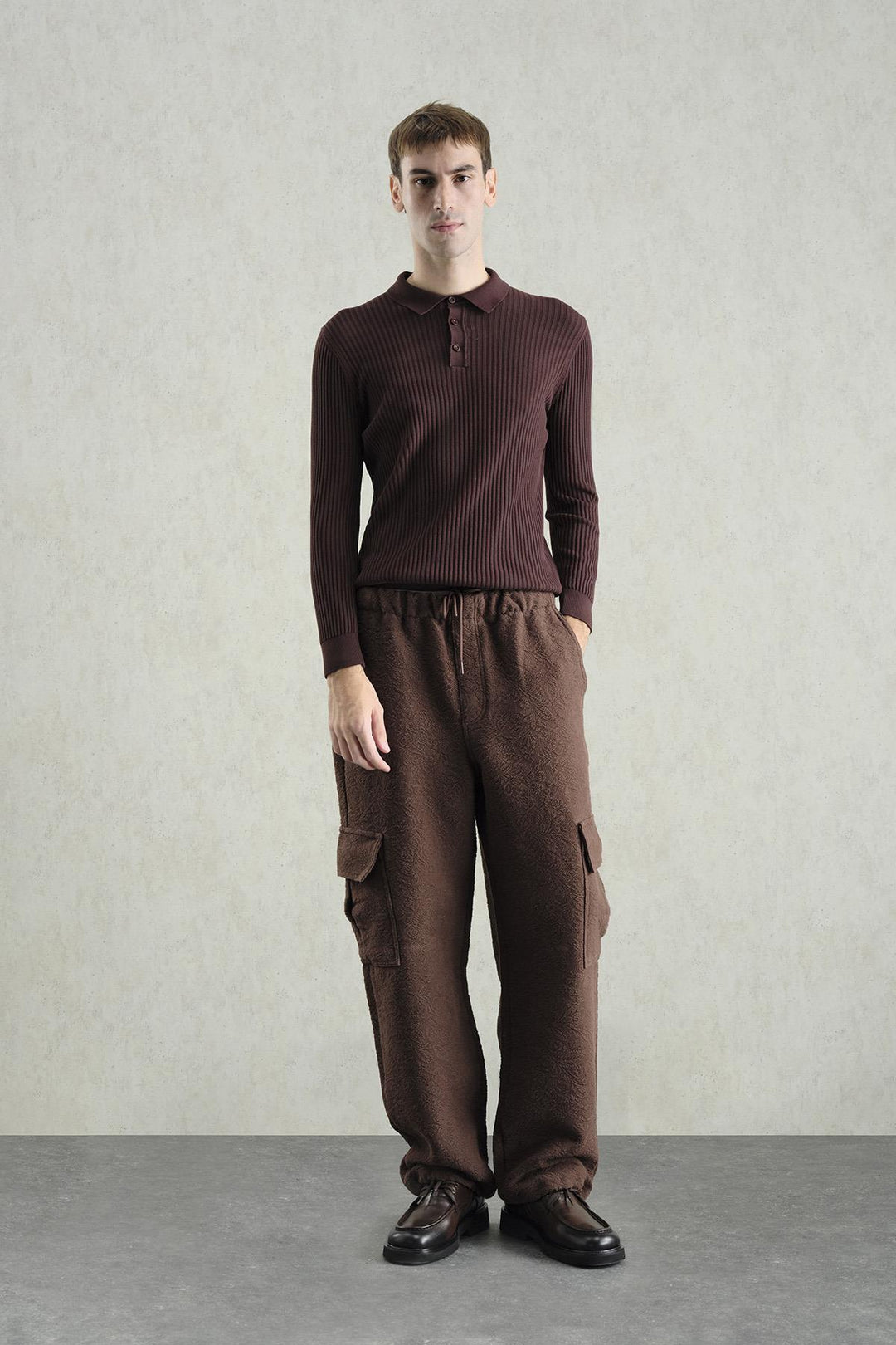 Giesto Polo en tricot marron à boutons ajusté - Marron