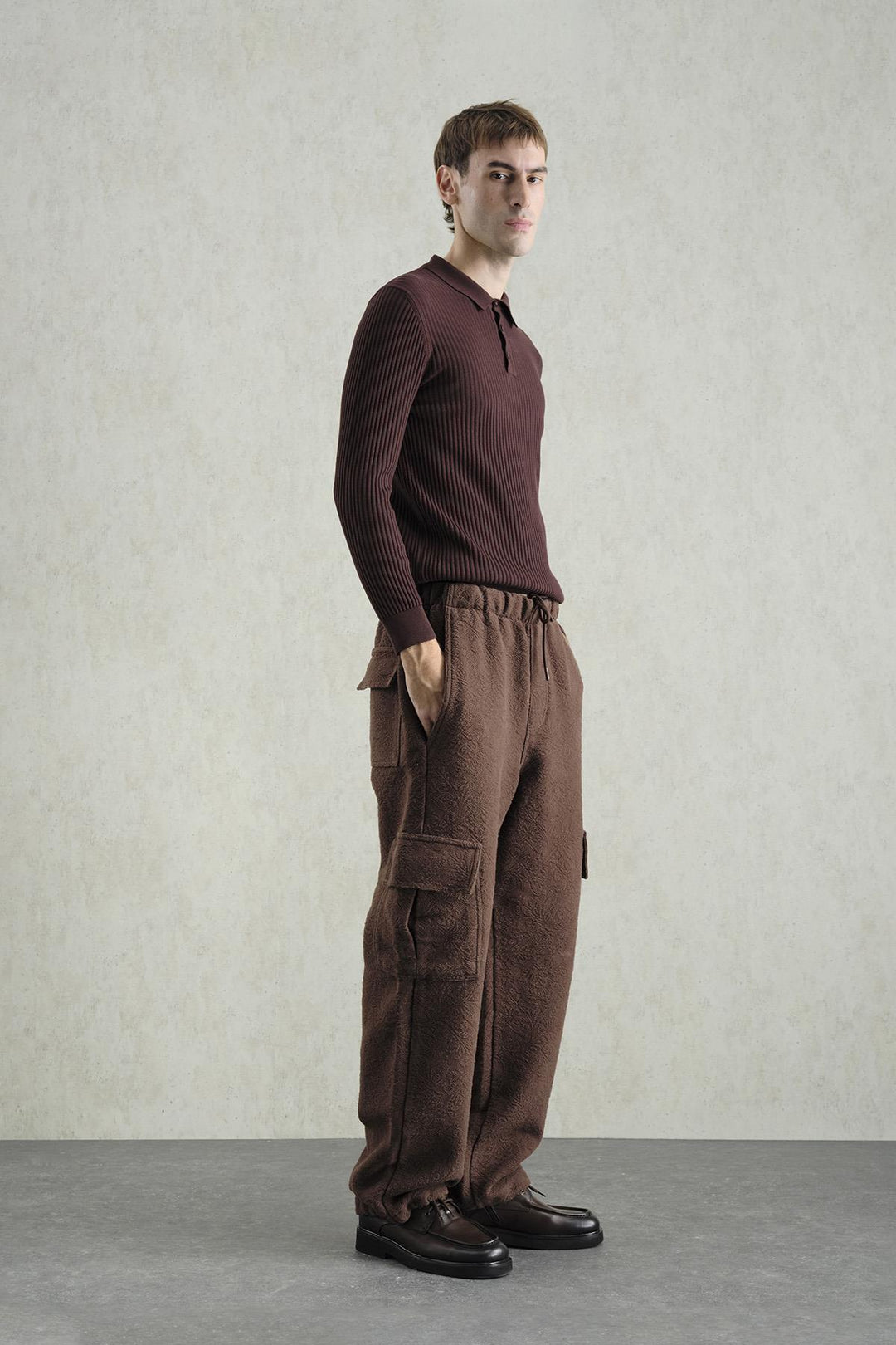 Giesto Polo en tricot marron à boutons ajusté - Marron