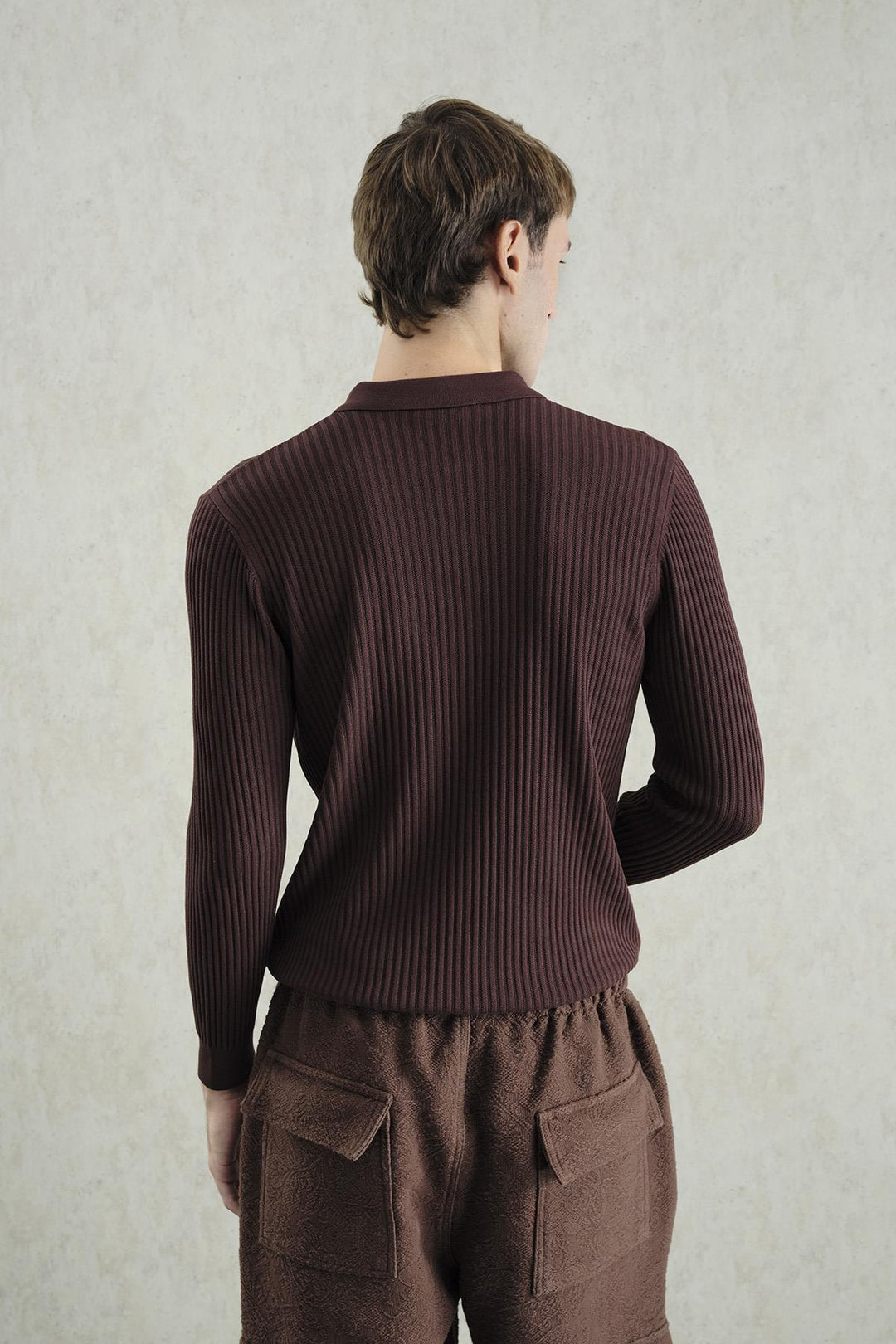 Giesto Polo en tricot marron à boutons ajusté - Marron