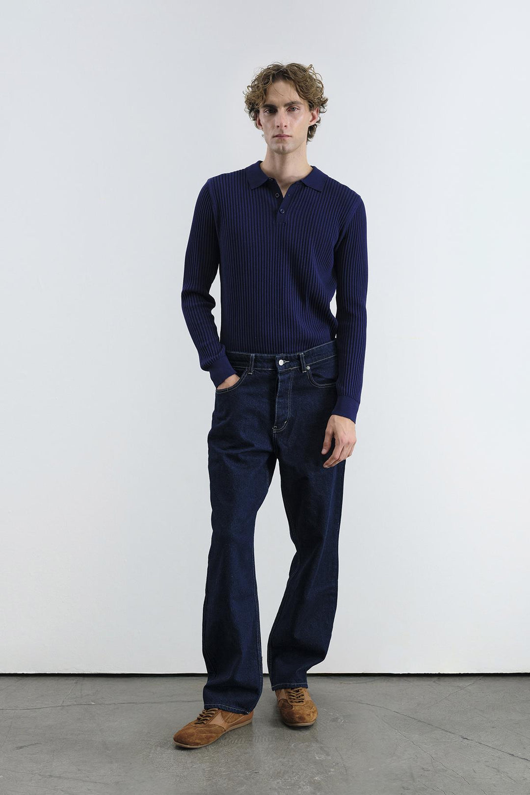 Giesto Polo en tricot bleu marine à boutons ajusté - Bleu marine