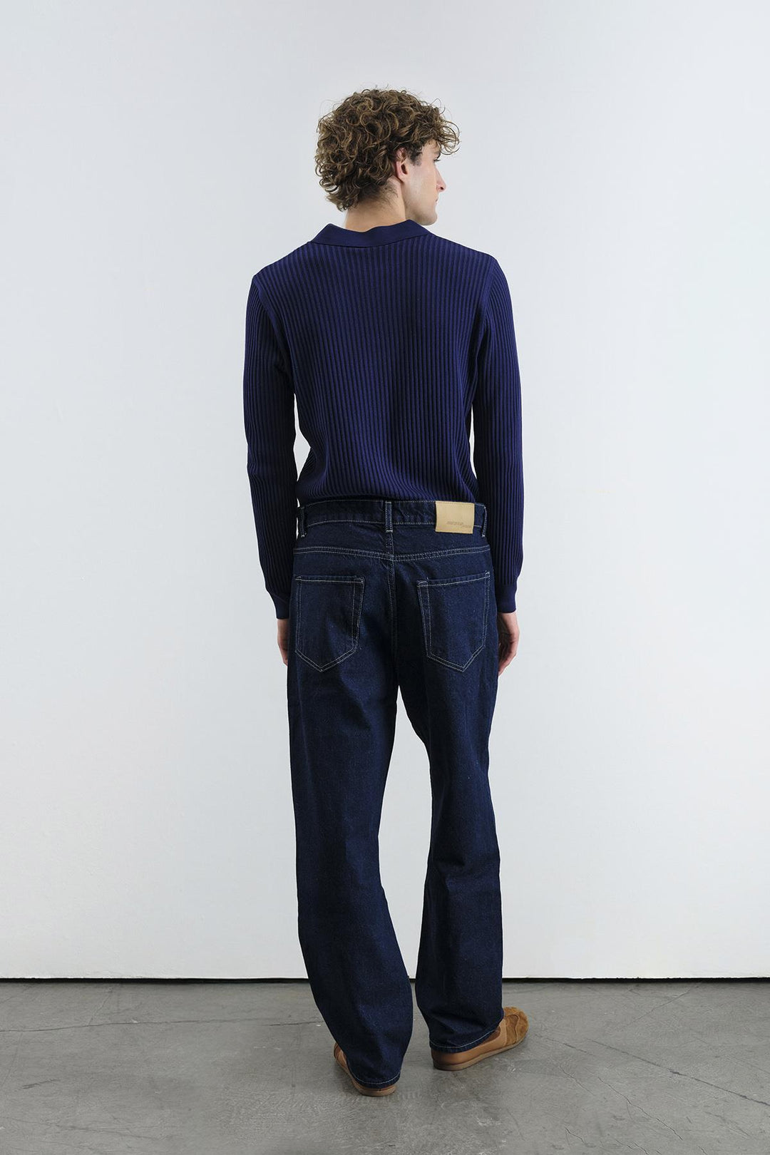 Giesto Polo en tricot bleu marine à boutons ajusté - Bleu marine