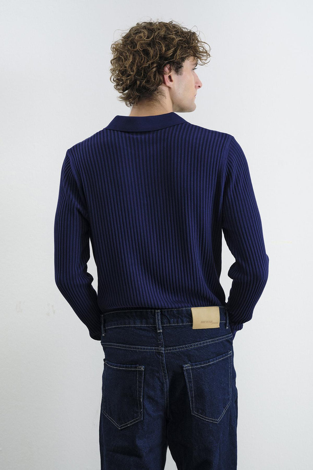 Giesto Polo en tricot bleu marine à boutons ajusté - Bleu marine