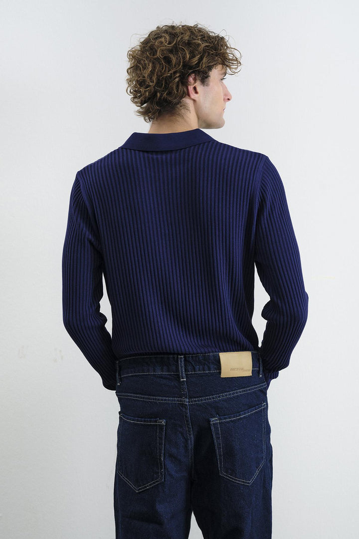 Giesto Polo en tricot bleu marine à boutons ajusté - Bleu marine