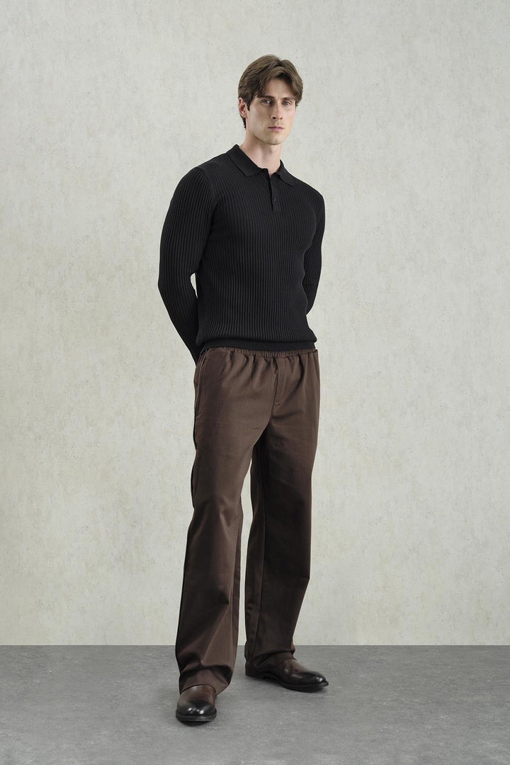 Giesto Polo en tricot noir à boutons ajusté - Noir