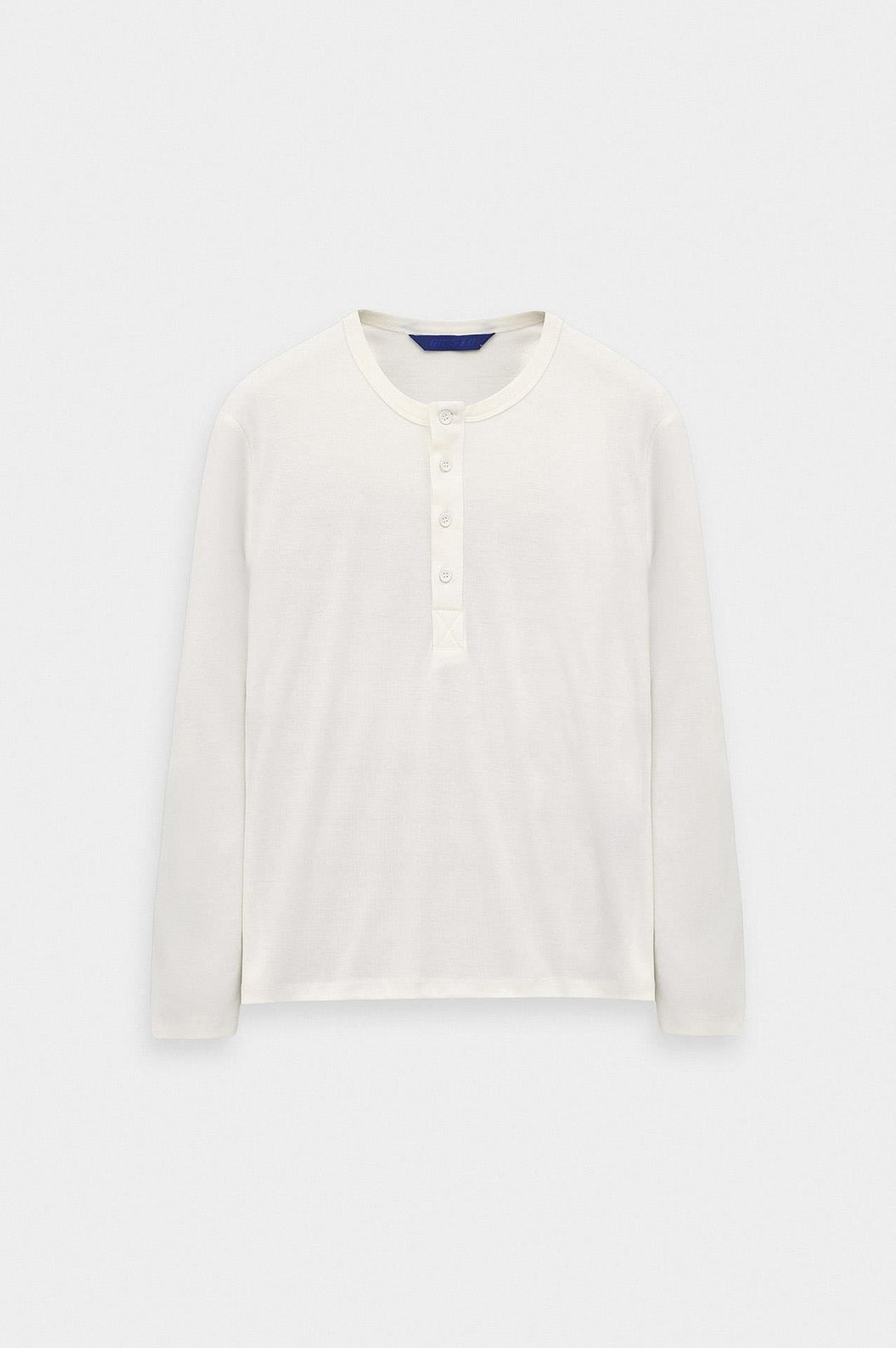 Giesto T-shirt blanc à col boutonné à coupe ajustée à manches longues - Blanc