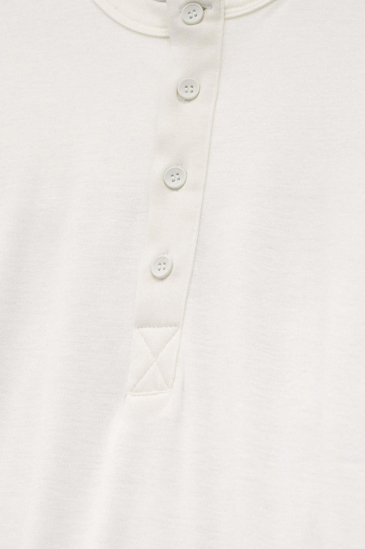 Giesto T-shirt blanc à col boutonné à coupe ajustée à manches longues - Blanc
