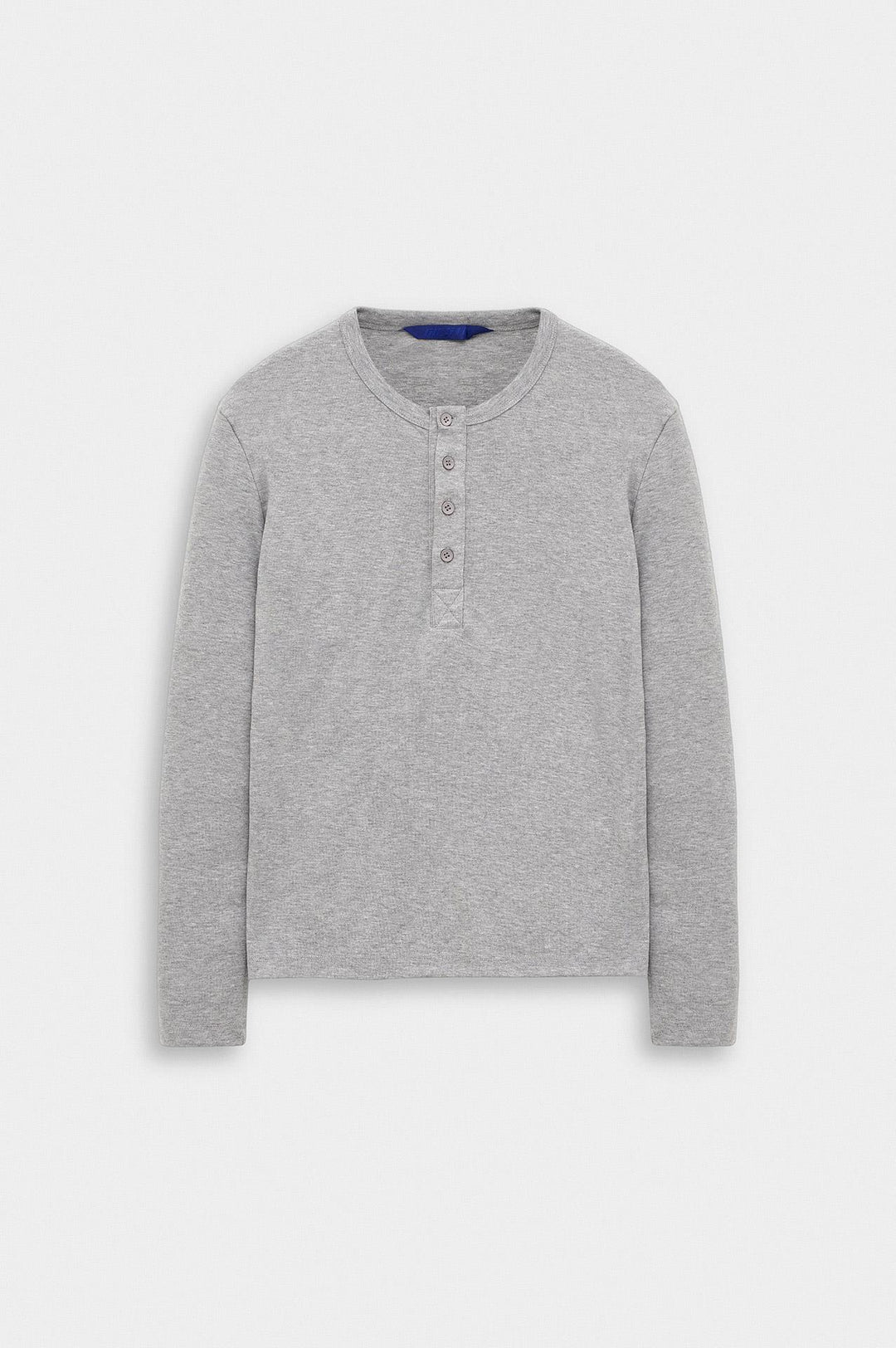 Giesto T-shirt à col boutonné gris à coupe ajustée à manches longues - Gris