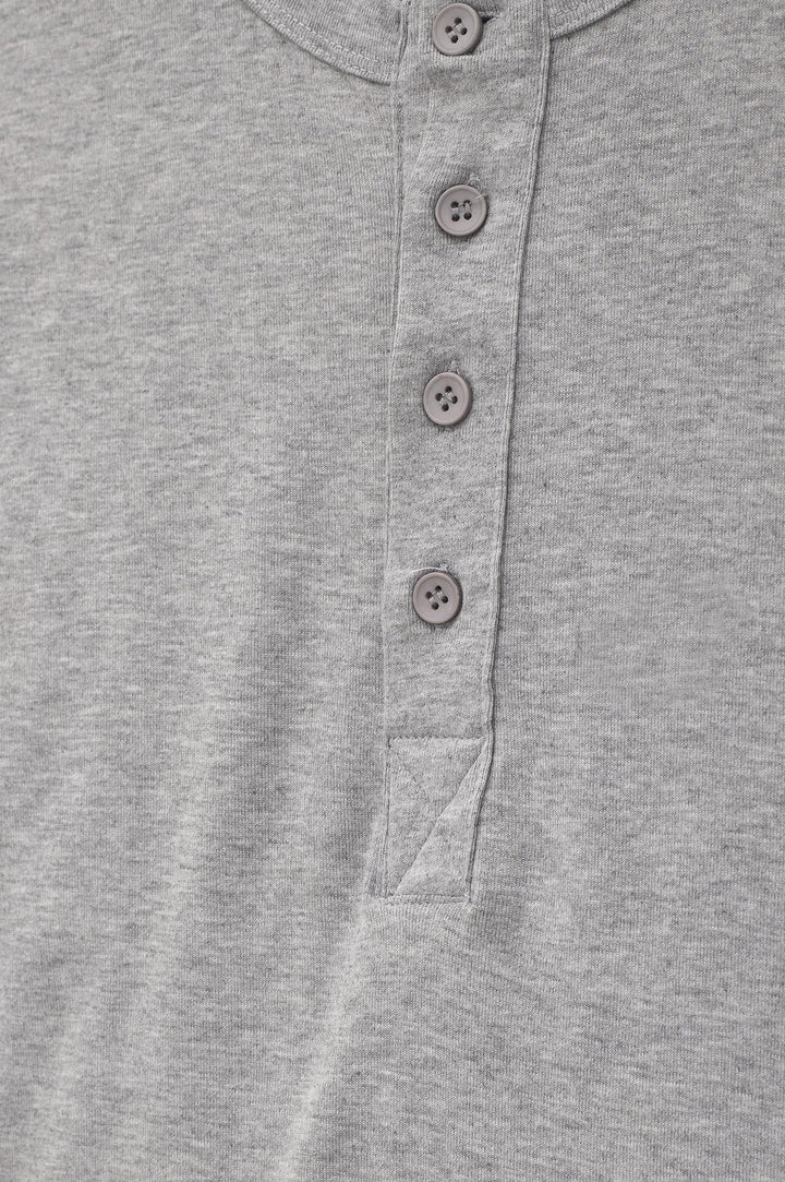Giesto T-shirt à col boutonné gris à coupe ajustée à manches longues - Gris