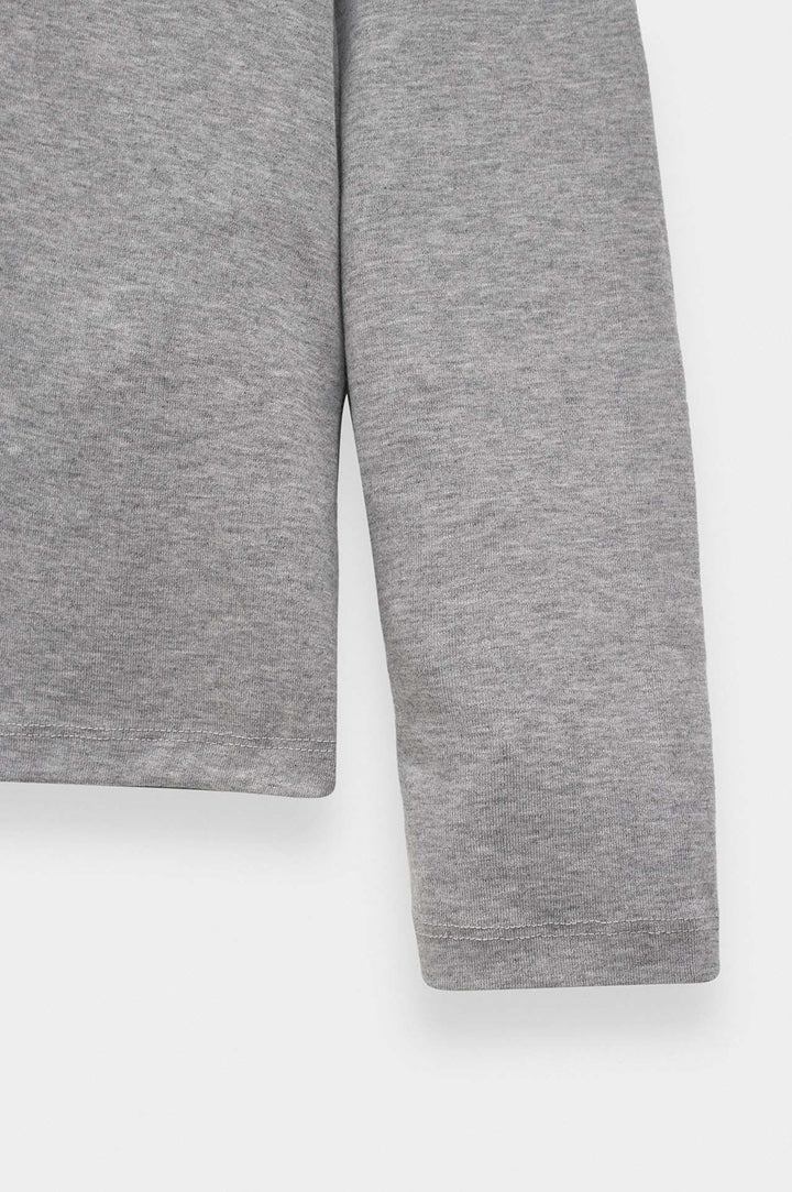 Giesto T-shirt à col boutonné gris à coupe ajustée à manches longues - Gris