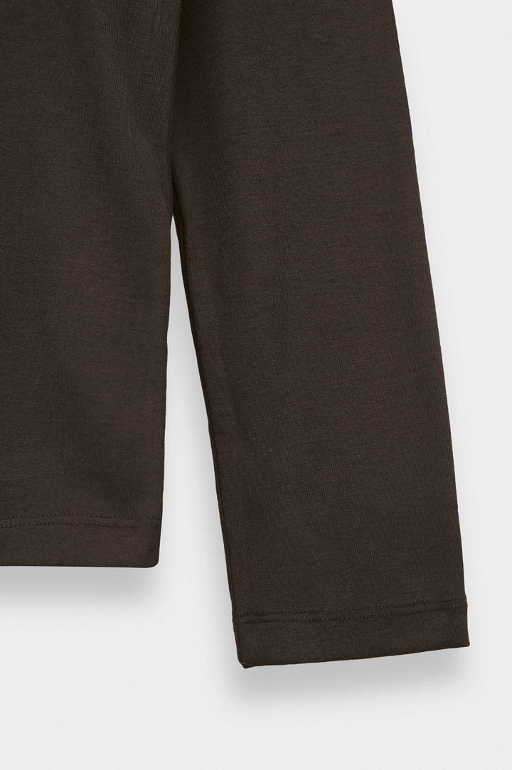 Giesto T-shirt à col boutonné marron à coupe ajustée à manches longues - Marron