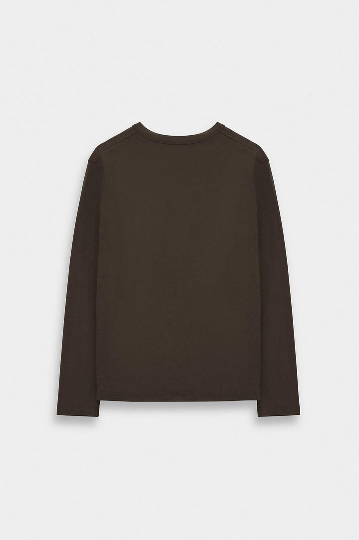 Giesto T-shirt à col boutonné marron à coupe ajustée à manches longues - Marron