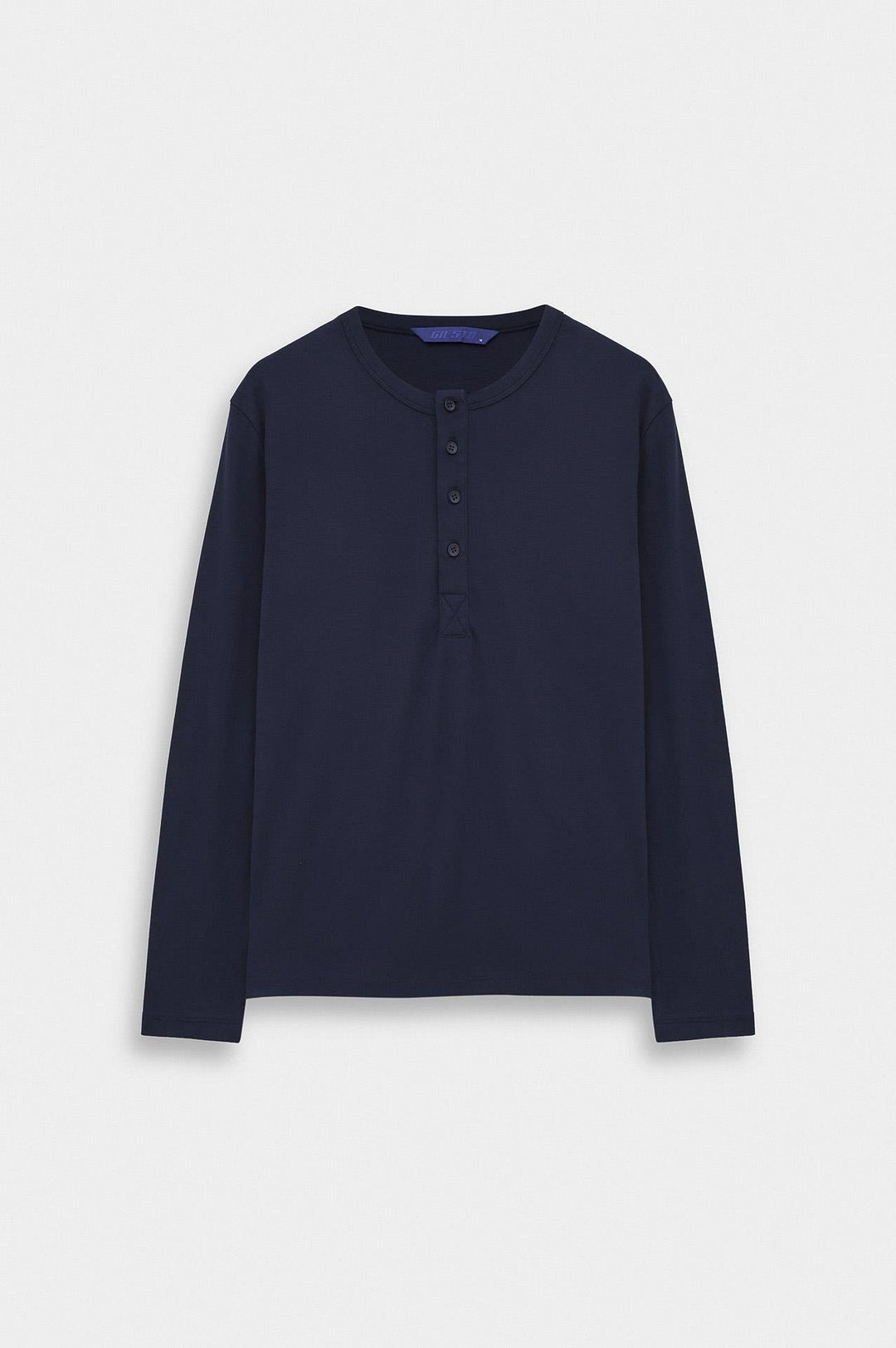 Giesto T-shirt à col boutonné bleu marine à coupe ajustée à manches longues - Bleu marine