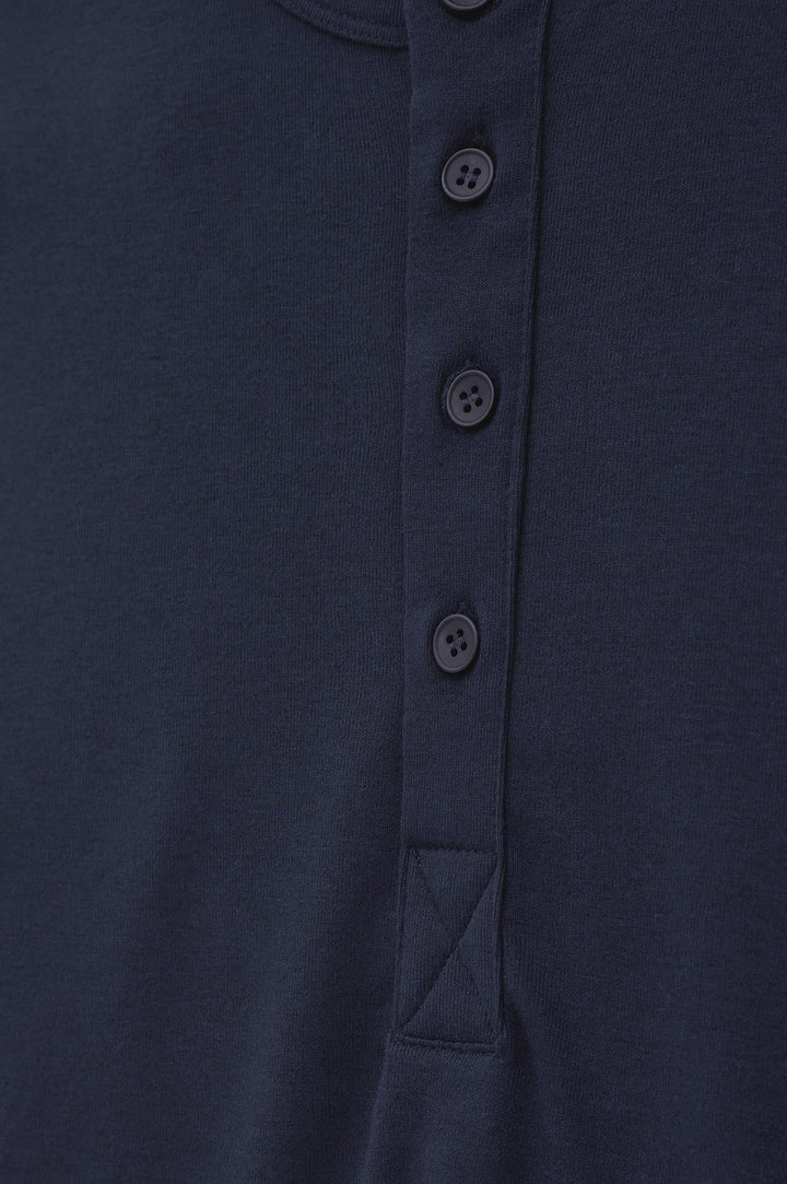 Giesto T-shirt à col boutonné bleu marine à coupe ajustée à manches longues - Bleu marine