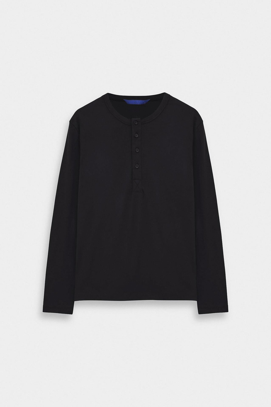 Giesto T-shirt à col boutonné noir à coupe ajustée à manches longues - Noir