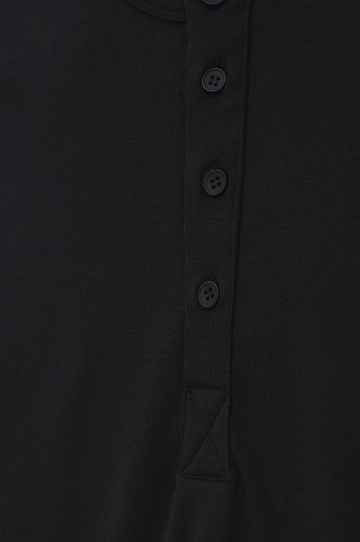 Giesto T-shirt à col boutonné noir à coupe ajustée à manches longues - Noir