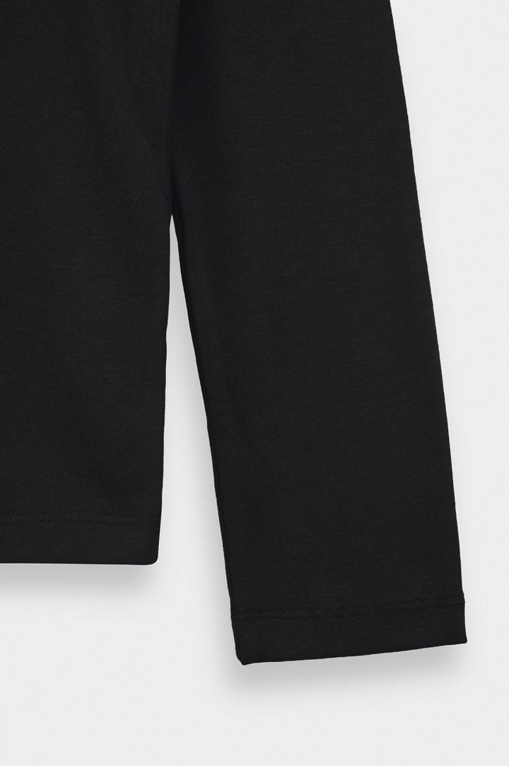 Giesto T-shirt à col boutonné noir à coupe ajustée à manches longues - Noir