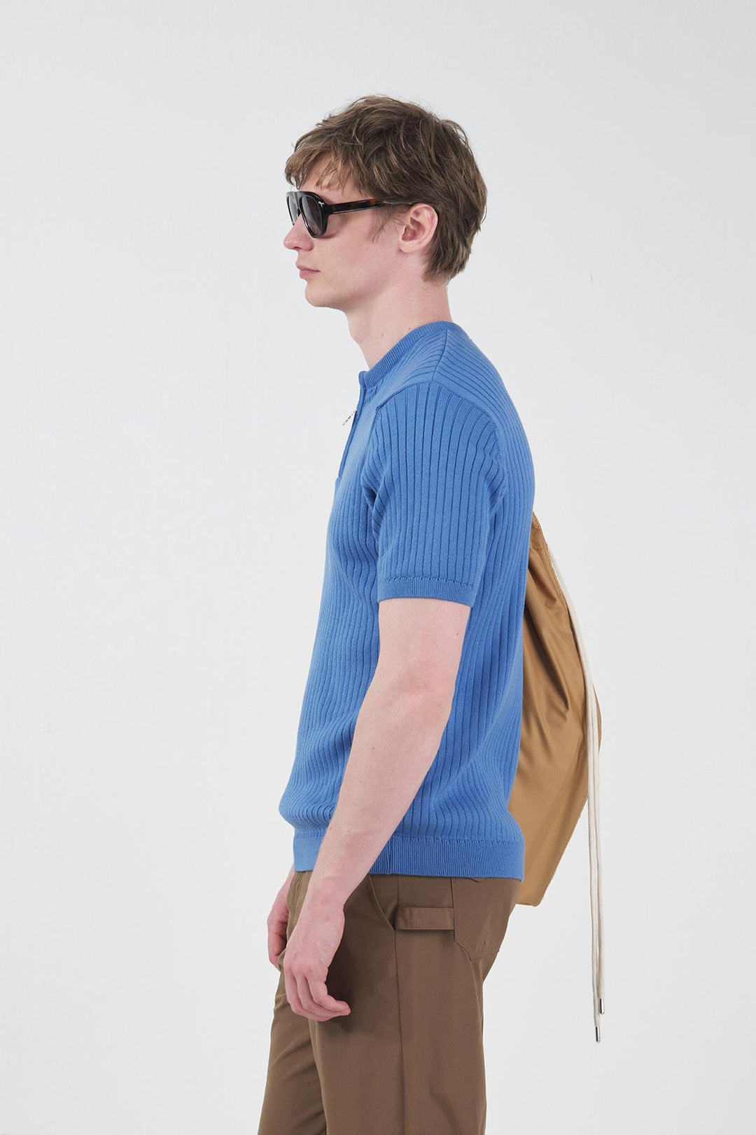 Giesto T-Shirt Tricot Bleu Zippé Ajusté - Bleu