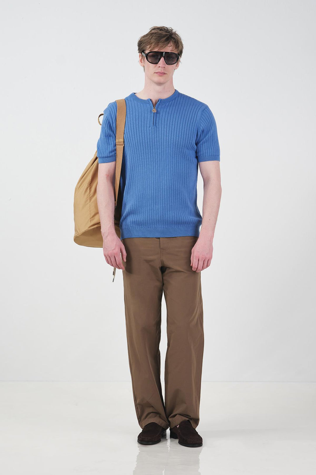 Giesto T-Shirt Tricot Bleu Zippé Ajusté - Bleu
