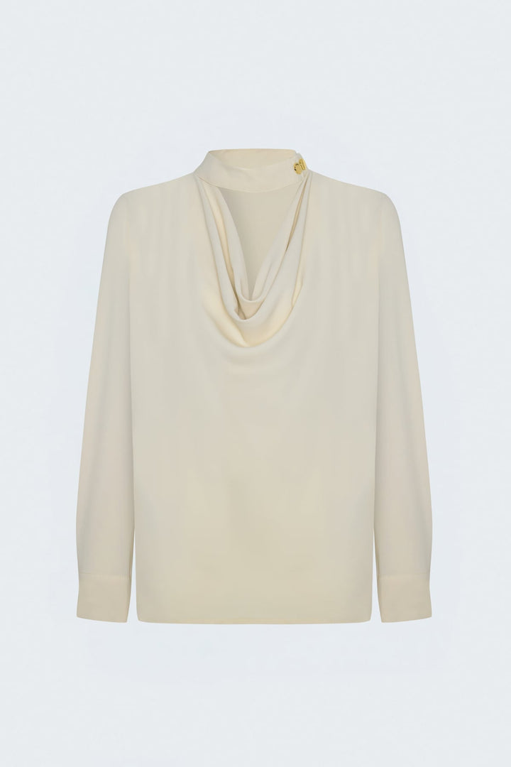 Sateen Blouse à Col Dégagé - Beige