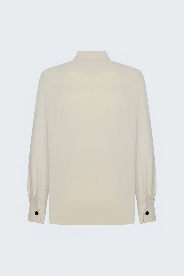 Sateen Blouse à Col Dégagé - Beige