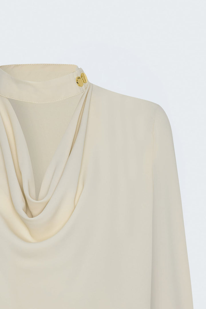 Sateen Blouse à Col Dégagé - Beige