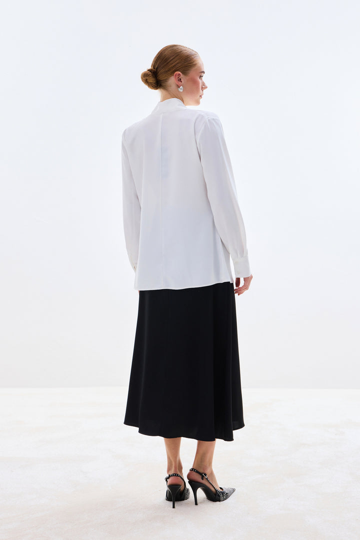 Sateen Blouse à col dégagé - Écru
