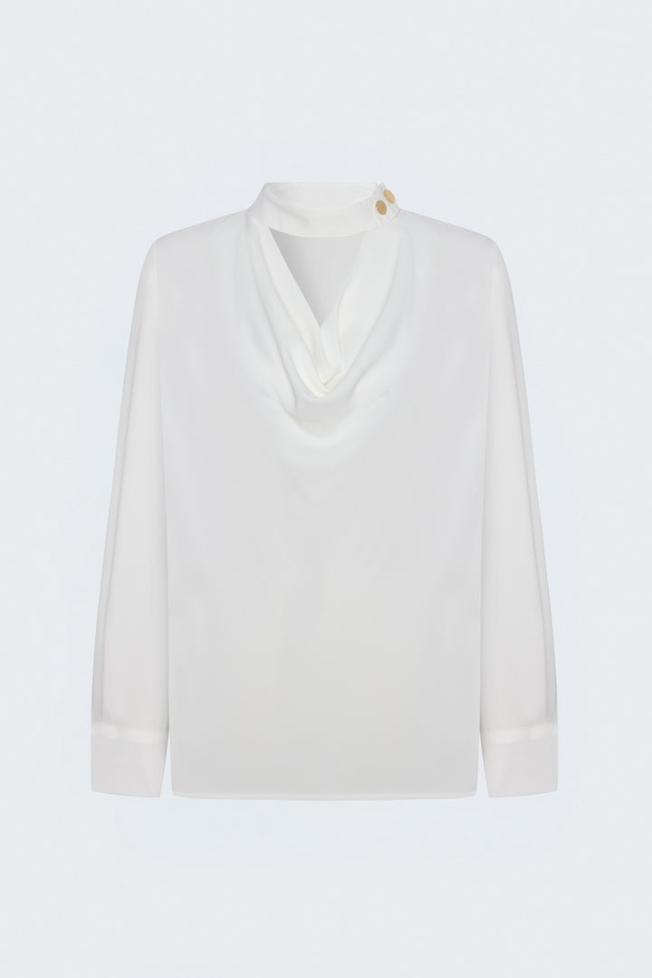 Sateen Blouse à Col Dégagé - Écru