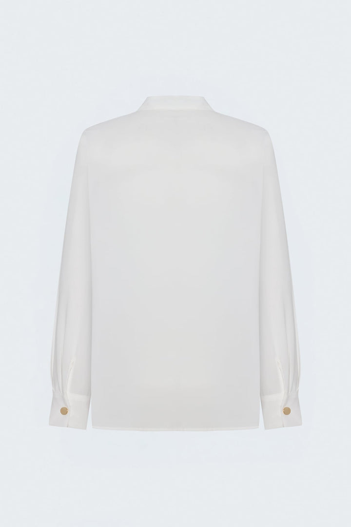 Sateen Blouse à Col Dégagé - Écru