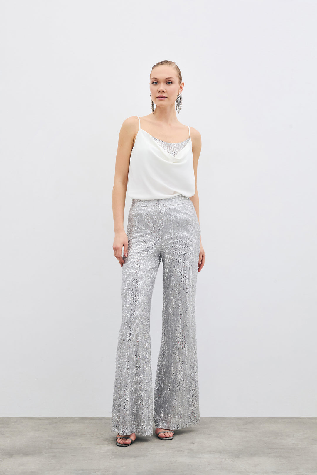 Sateen Blouse col dégagé - Écru